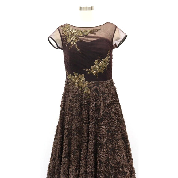 Karishma Indian Gown Size Medium Brown with Gold Floral Beading - Picture 6 of 16